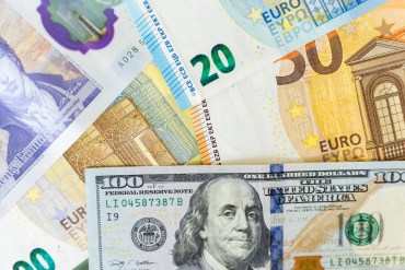close up of a dollars and euro. Background from different banknotes, International Finance, currencies from around the world